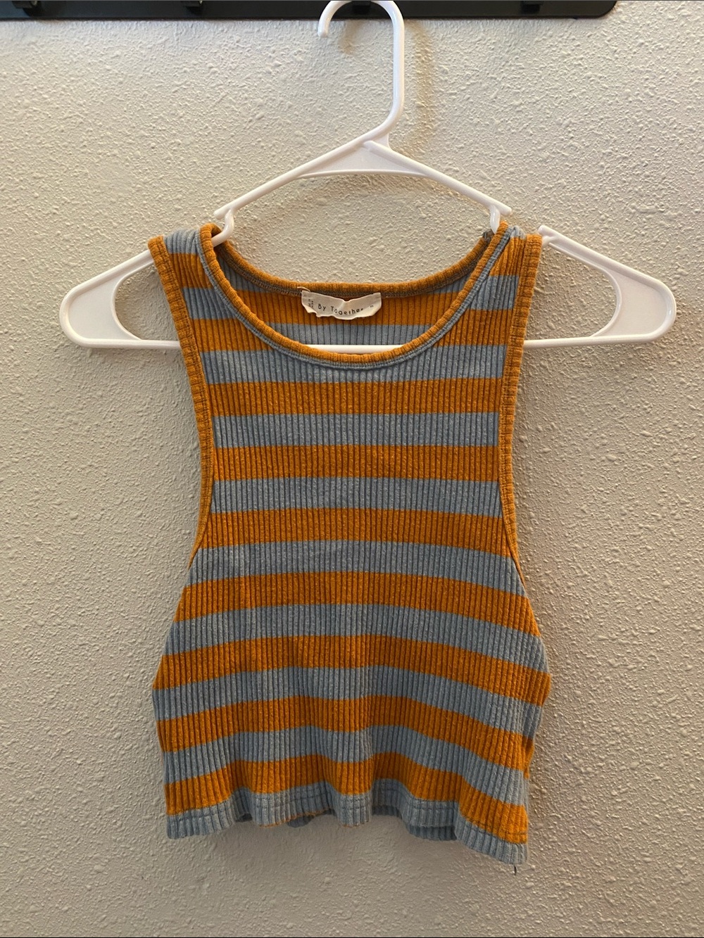 By Together Striped Rib-Knit Crop Tank in Mustard & Light Blue